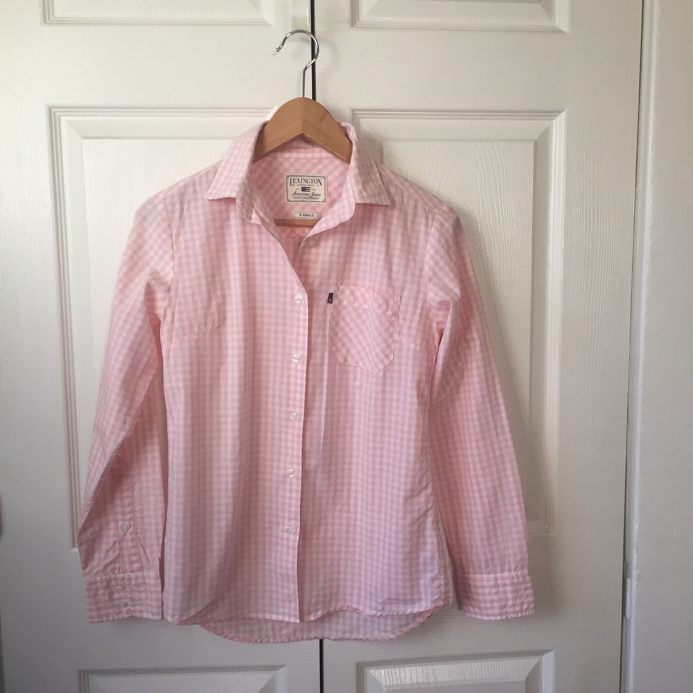 Lexington  Clothing Pink Gingham Button Down Shirt Long Sleeves Size X-Small EUC